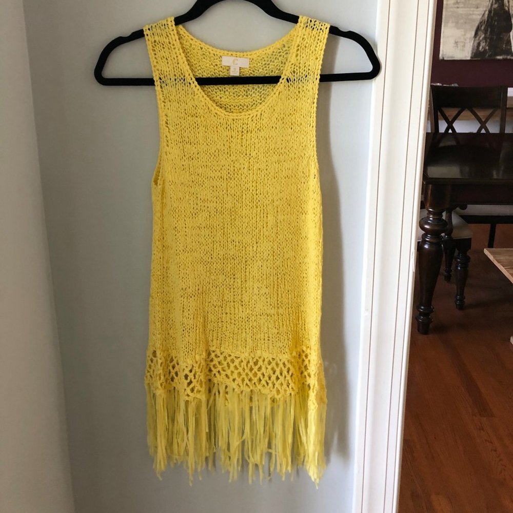 Yellow fringe sweater tank